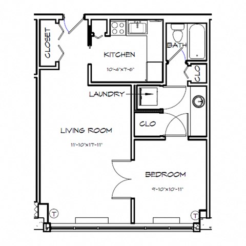 a floor plan of a small house with a bedroom and a living room
